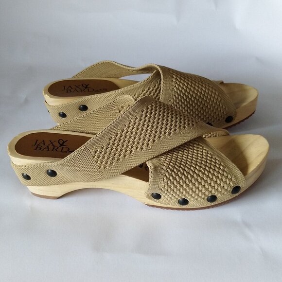 JAX & BARD Shoes Beige Libby Hill Slip On Wooden Clog Sandals 6.5 7 W Sz 37 NEW - Picture 1 of 5